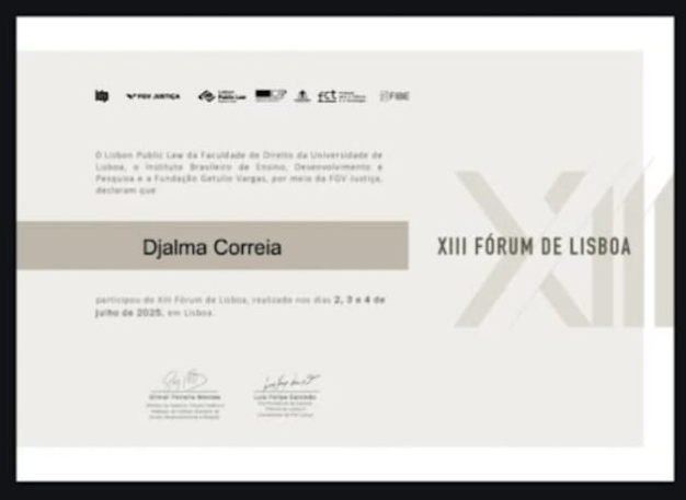 Miniatura do certificado de participação no XIII Fórum de Lisboa